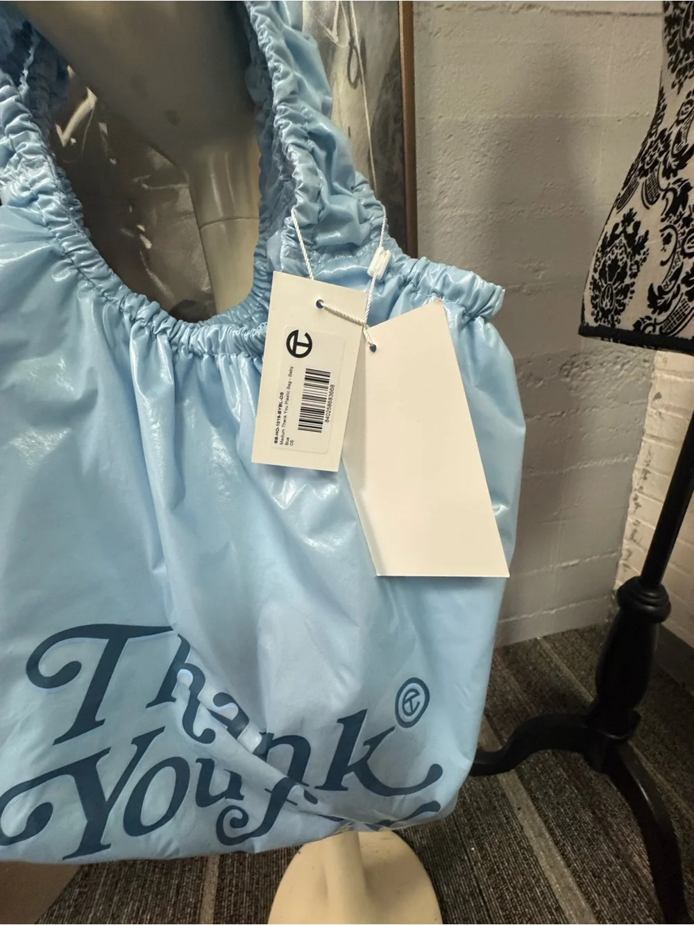 Telfar Light Blue 'Thank You For Shopping” Ruched Handle Tote